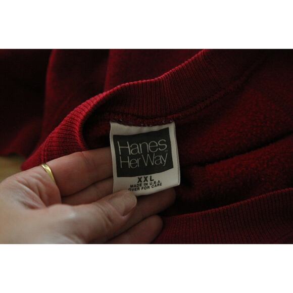 Vintage 90s Hanes Her Way Red Raglan Crewneck Pullover Sweatshirt 50" Chest XXL - Picture 2 of 8